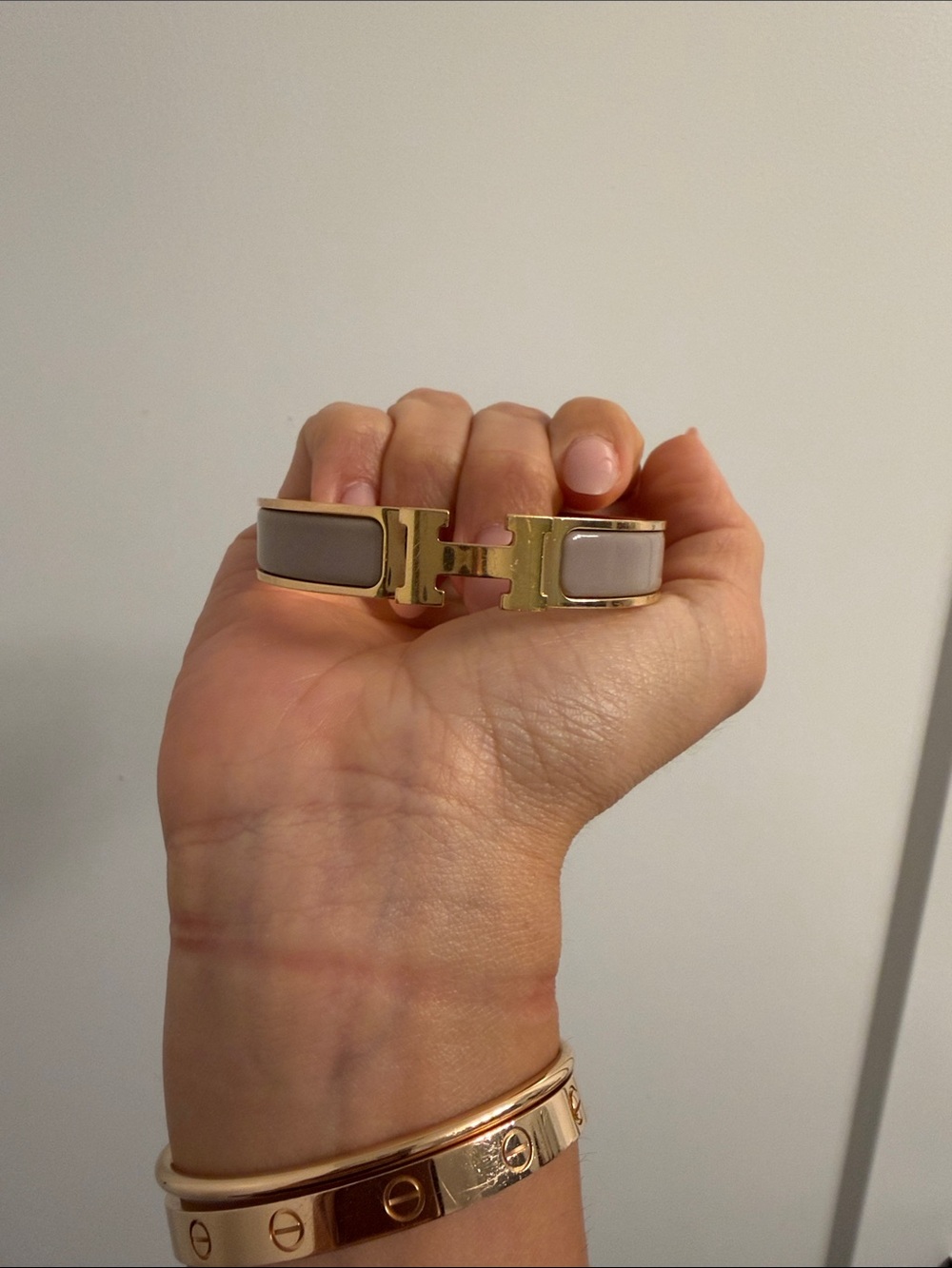 Hermes Gold-Tone Bracelet with Taupe Enamel Panels